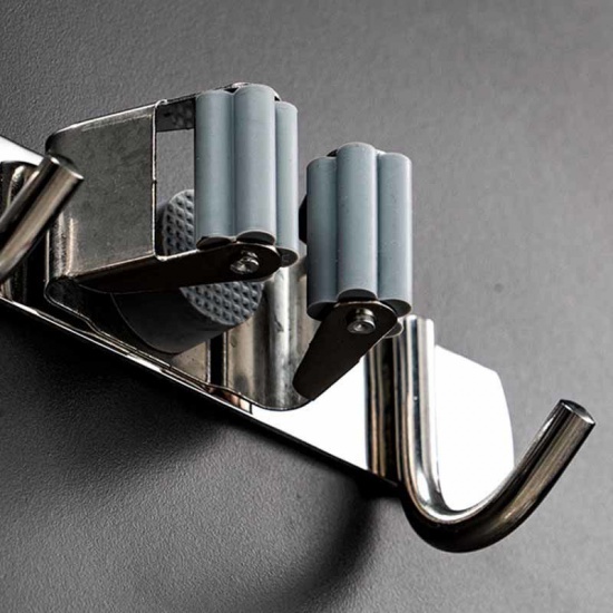 Bild von Silber Tone - 304 Edelstahl Multifunktionale Badmoppbesen Lagerung 5 Gestelle 6 Haken Selbstklebend und Nagel Dual Use 60x3x4,5 cm, 1 Stück