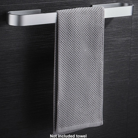 Immagine di Silver Tone - Space Aluminum Wall-mounted Self Adhesive Towel Bar Rack Bathroom Accessories 45x6.7x3.1cm, 1 Piece