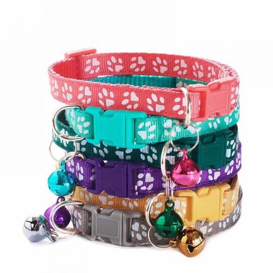 Picture of Cartoon Funny Footprint Cute Bell Adjustable Collars For Cats Dog Pet Accessories
