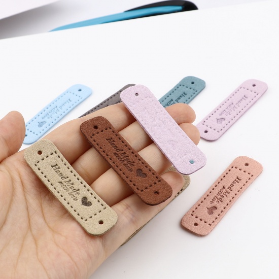 Picture of PU Leather Label Tags Rectangle Pink 55mm x 15mm , 20 PCs