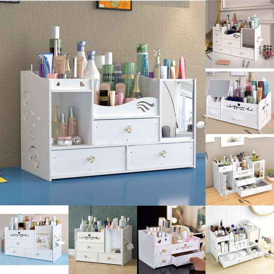 Immagine di Drawer Type Assemble Cosmetic Storage Container Box With Mirror Household Supplies