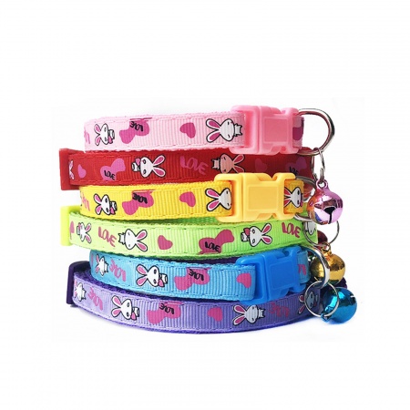 Polyester Cartoon Rabbit Adjustable Dog Collars With Bell Pet Supplies Accessories