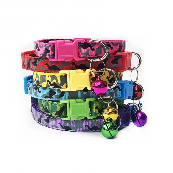 Immagine di Purple - Camouflage Polyester Adjustable Dog Collars With Bell Pet Supplies Accessories 20cm long, 1 Piece