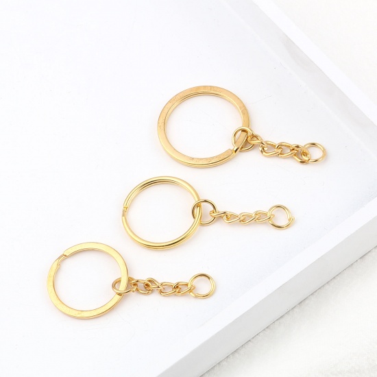 Picture of Iron Based Alloy Keychain & Keyring Gold Plated Flat Round 30 PCs
