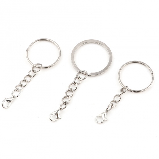 Picture of Iron Based Alloy Keychain & Keyring Silver Tone Circle Ring 20 PCs