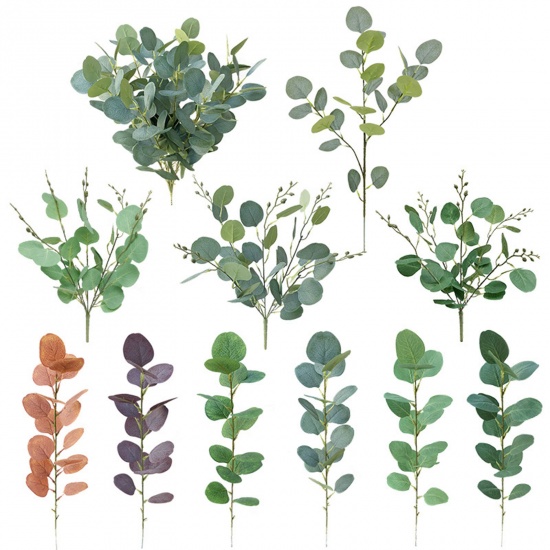 Bild von Königsblau - Simulation Eukalyptusblatt DIY Hochzeit Pflanze Wand Hintergrund Dekoration 11x56cm, 5 Stück