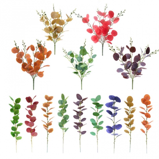 Bild von Königsblau - Simulation Eukalyptusblatt DIY Hochzeit Pflanze Wand Hintergrund Dekoration 11x56cm, 5 Stück
