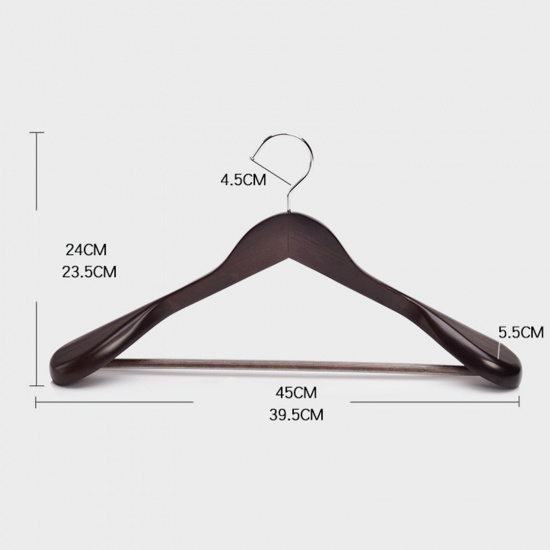 Immagine di Dark Brown - Men's Wide Shoulder Non-Slip Non-Trace Solid Wood Hanger For Suit Coat 45x25cm, 1 Piece