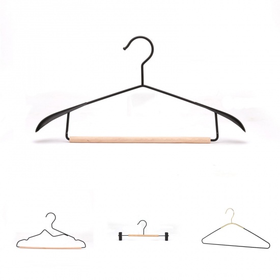 Immagine di Black - Simple Ironwork Solid Wood Wide Shoulder No Trace Adult Pant Clip Hanger 30x11cm, 1 Piece