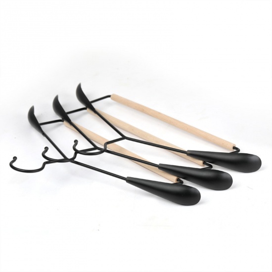 Picture of Black - Simple Ironwork Solid Wood Wide Shoulder No Trace Adult Pant Clip Hanger 30x11cm, 1 Piece