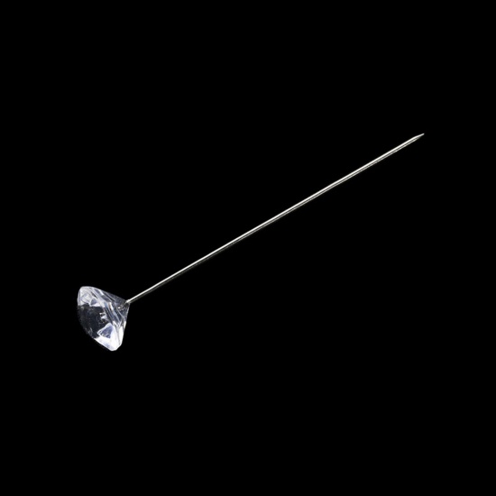Immagine di Lega di Zinca + Acrilato Ago di Posizionamento per Cucito Diamante Tono Argento Tono Argento 1 Scatola