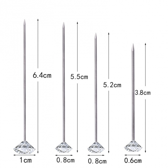 Picture of Zinc Based Alloy & Acrylic Sewing Positioning Needle Diamond Shape Silver Tone Silver Tone 1 Box