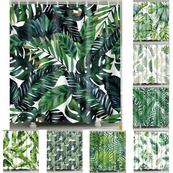 マルチカラー-ポリエステル防水防湿シャワーカーテン熱帯植物の葉180x180cm、1個 の画像
