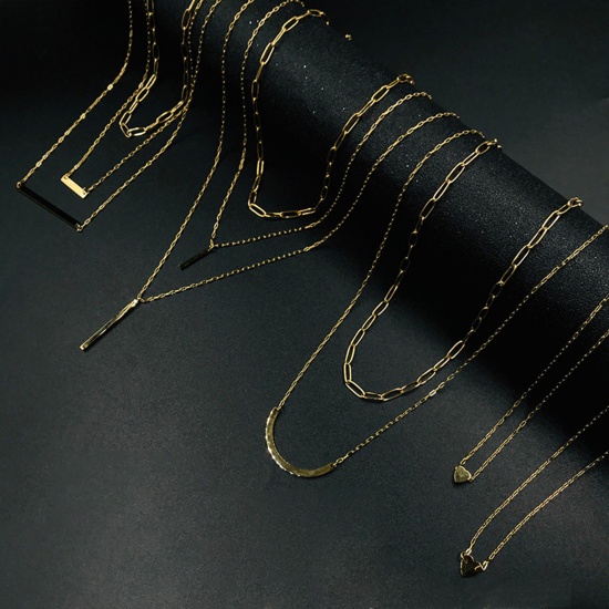 Bild von 316L Edelstahl Mehrschichtige Halskette 14K echt Vergoldet Büroklammer 1 Strang