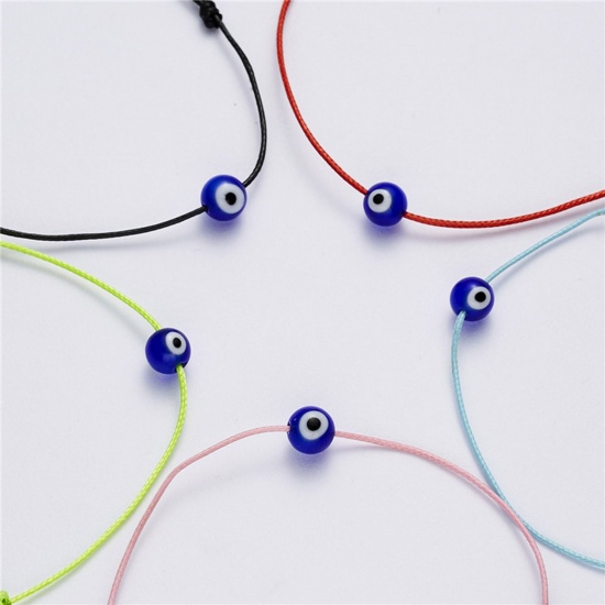 Изображение Плетеные браслеты из Шнурков, Картонная серия Светло-зеленый Круглые Злой Глаз Регулируемый 18см длина, 1 ШТ