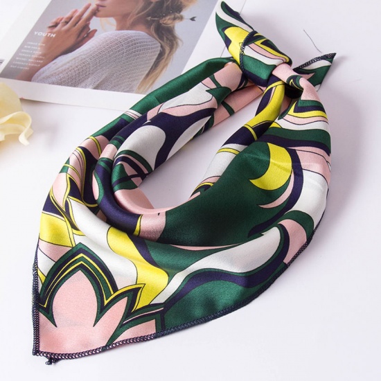Picture of Blue - Polyester Fiber Lotus Multifunctional Fashion Imitation Silk Women's Scarf Square 50x50cm, 1 Piece