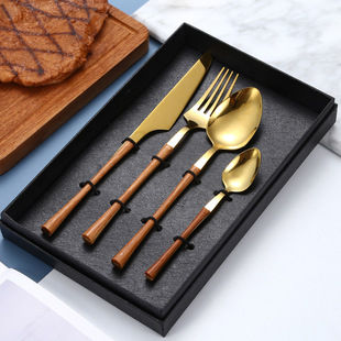 Picture of Silver Tone - 430 Stainless Steel Wood Grain Tea Spoon Tableware Gift 14.5cm long, 1 Piece