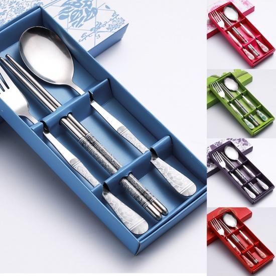 Picture of Stainless Steel Fork Spoon Chopsticks Tableware Gift 3PCs Set