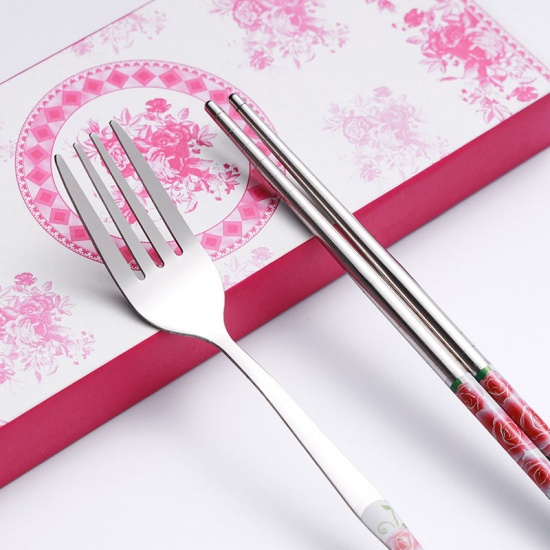 Picture of Stainless Steel Fork Spoon Chopsticks Tableware Gift 3PCs Set