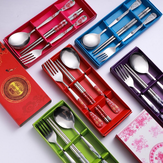 Picture of Stainless Steel Fork Spoon Chopsticks Tableware Gift 3PCs Set