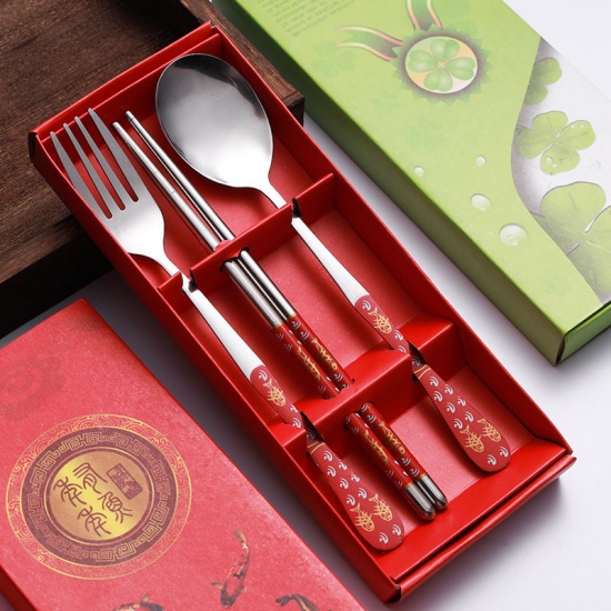 Picture of Stainless Steel Fork Spoon Chopsticks Tableware Gift 3PCs Set