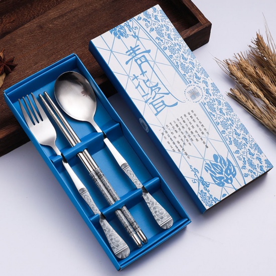 Picture of Stainless Steel Fork Spoon Chopsticks Tableware Gift 3PCs Set