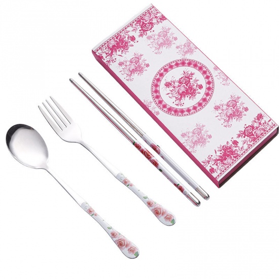 Picture of Stainless Steel Fork Spoon Chopsticks Tableware Gift 3PCs Set