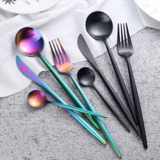 Immagine di Silver Tone - 410 Stainless Steel Knife Fork Spoon Tableware Gift 4PCs Set 23cm long - 13.7cm long, 1 Set