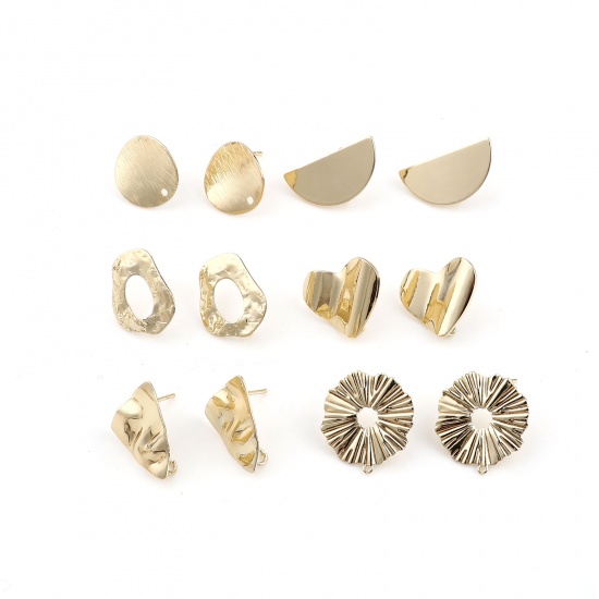 Picture of Zinc Based Alloy Ear Post Stud Earrings Real Gold Plated Geometric W/ Loop