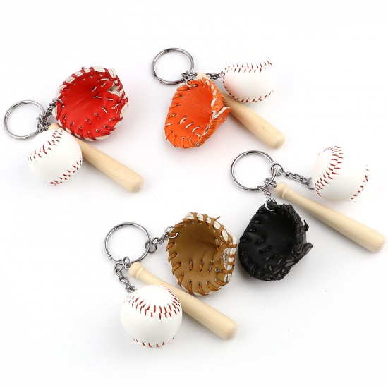 Picture of PU & Natural Wood Keychain & Keyring Baseball Bat Glove 11cm, 1 Piece