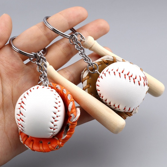 Picture of PU & Natural Wood Keychain & Keyring Baseball Bat Glove 11cm, 1 Piece