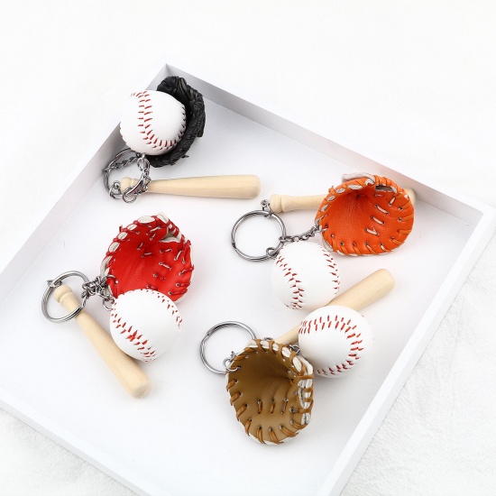 Picture of PU & Natural Wood Keychain & Keyring Baseball Bat Glove 11cm, 1 Piece