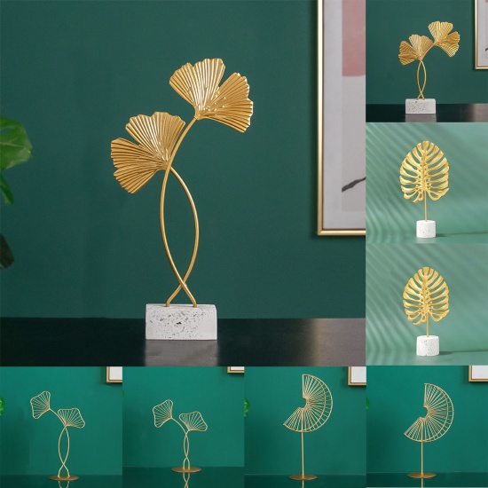 Immagine di Golden - Wrought Iron High Ginkgo Leaf Home Ornament Decoration 26x16cm, 1 Piece