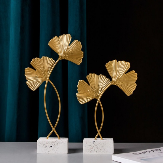 Immagine di Golden - Wrought Iron High Ginkgo Leaf Home Ornament Decoration 26x16cm, 1 Piece