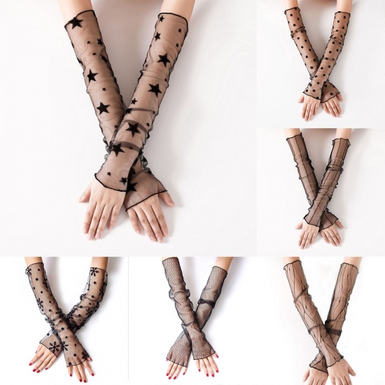 Picture of Black - Polyamide Snowflake Lace UV Sun Protection Arm Sleeves Covers For Women 50cm long, 1 Pair