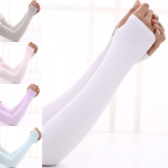 Immagine di Beige - Polyamide UV Sun Protection Arm Sleeves Covers For Women Men Cycling 35cm long - 38cm long, 2 Pairs