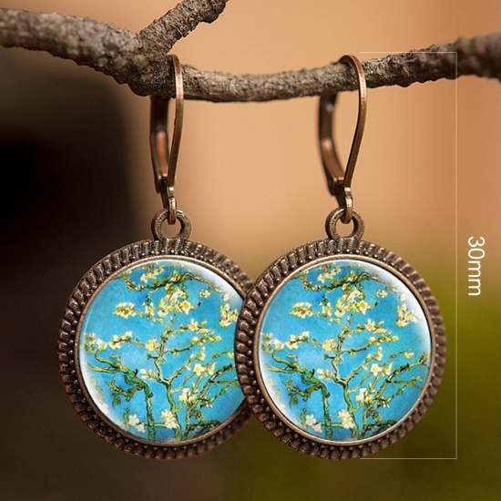 Picture of Brass & Glass Buddhism Mandala Hoop Earrings Multicolor Round Flower 18mm Dia., 1 Pair                                                                                                                                                                        