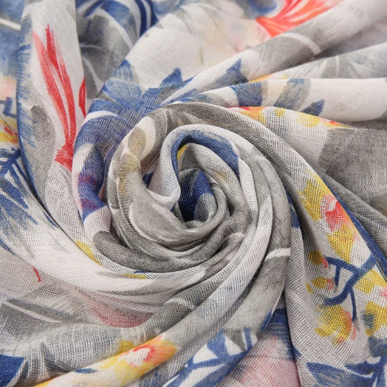 Picture of Blue - Voile Flower Printed Beach Women's Scarf 180x90cm, 1 Piece