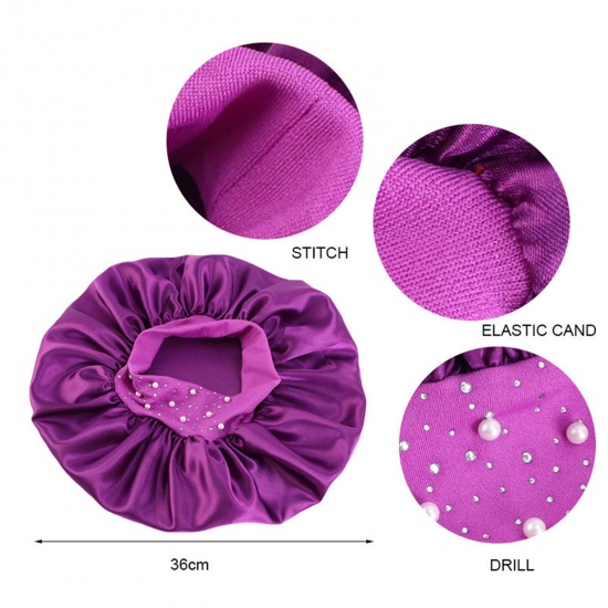 Immagine di Pink - Satin Rhinestone Elastic Night Sleep Cap Hair Care Beauty Bonnet Hat M（56-58cm）, 1 Piece