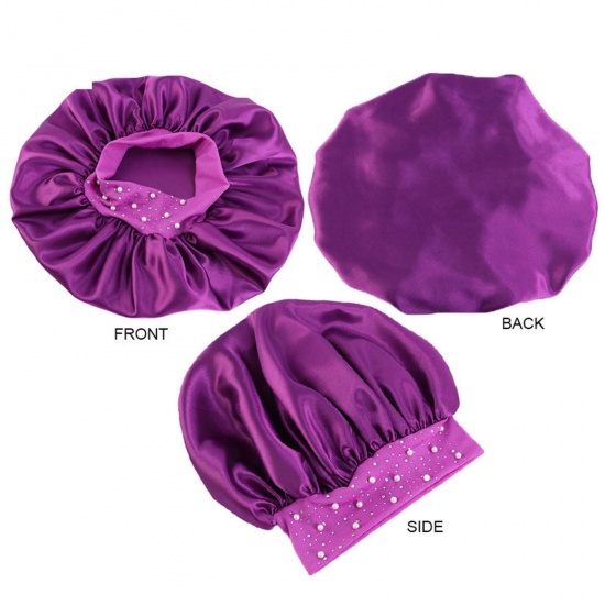 Immagine di Pink - Satin Rhinestone Elastic Night Sleep Cap Hair Care Beauty Bonnet Hat M（56-58cm）, 1 Piece