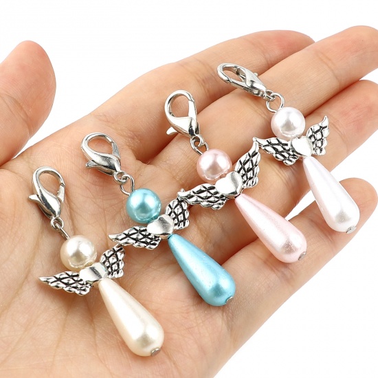 Picture of Zinc Based Alloy Knitting Stitch Markers Angel Antique Silver Color 38mm x 22mm, 5 PCs