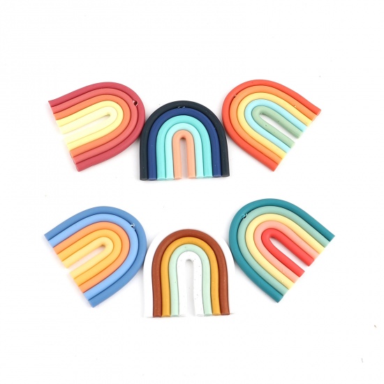 Picture of Polymer Clay Weather Collection Pendants Arched Multicolor Rainbow 5 PCs