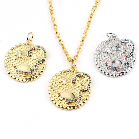 Image de Breloques Galaxie en Laiton Planète Micro Pave à Strass Coloré 26mm x 20mm, 1 Pièce