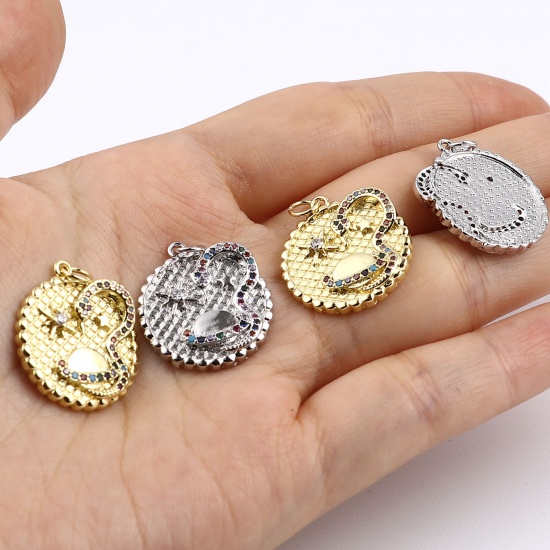Image de Breloques Galaxie en Laiton Planète Micro Pave à Strass Coloré 26mm x 20mm, 1 Pièce