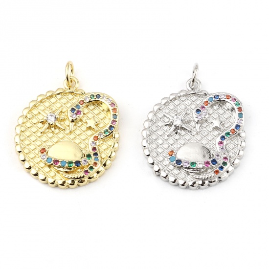 Image de Breloques Galaxie en Laiton Planète Micro Pave à Strass Coloré 26mm x 20mm, 1 Pièce