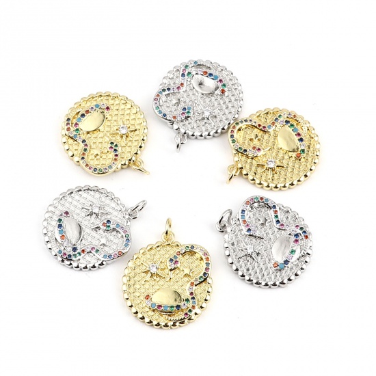 Image de Breloques Galaxie en Laiton Planète Micro Pave à Strass Coloré 26mm x 20mm, 1 Pièce