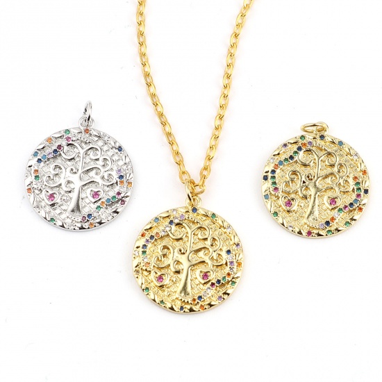 Image de Breloques en Laiton Rond Arbres à Strass Coloré 26mm x 20mm, 1 Pièce