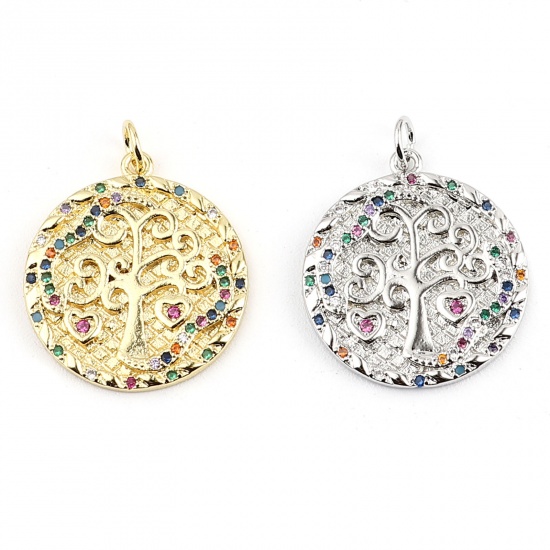 Image de Breloques en Laiton Rond Arbres à Strass Coloré 26mm x 20mm, 1 Pièce