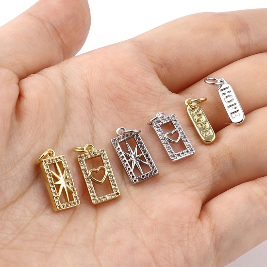 Picture of Brass Galaxy Charms Rectangle Moon Micro Pave Clear Rhinestone 18mm x 7mm, 2 PCs                                                                                                                                                                              