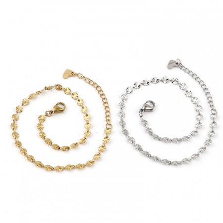 1 Piece Vacuum Plating Stainless Steel Anklet Round Carved Pattern 23cm(9") long